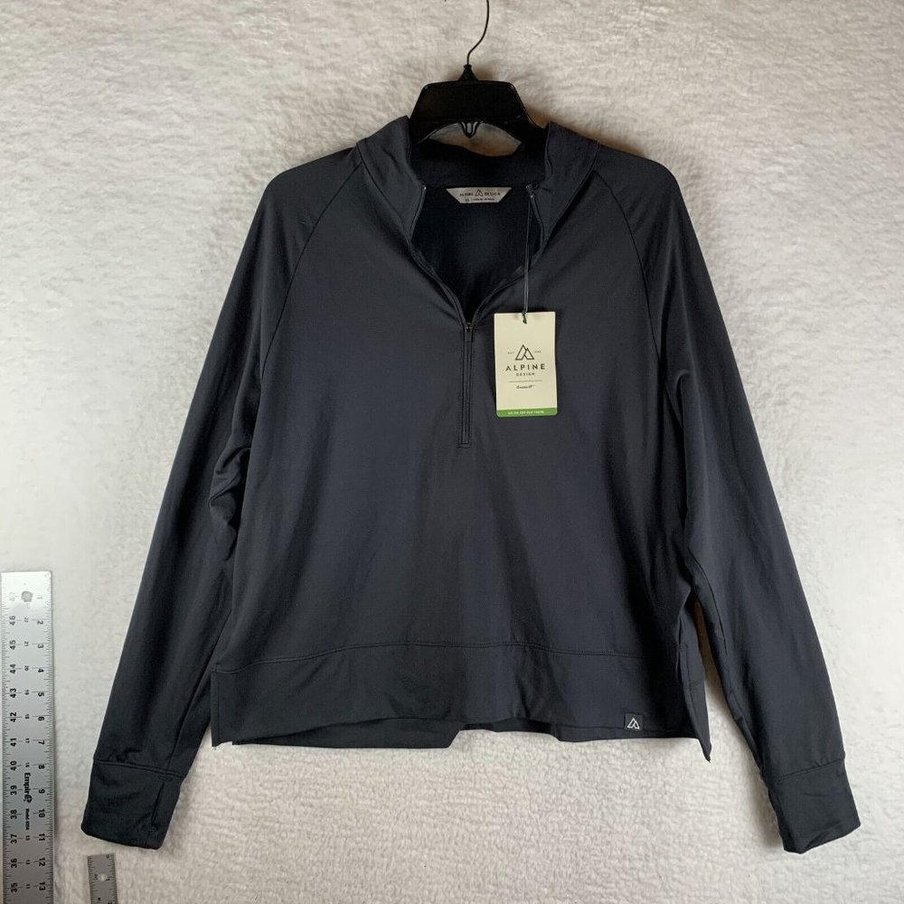 Alpine Design Top Women XL Black UPF 50 Stretch‎ Long Sleeve 1/4 Zip 7218